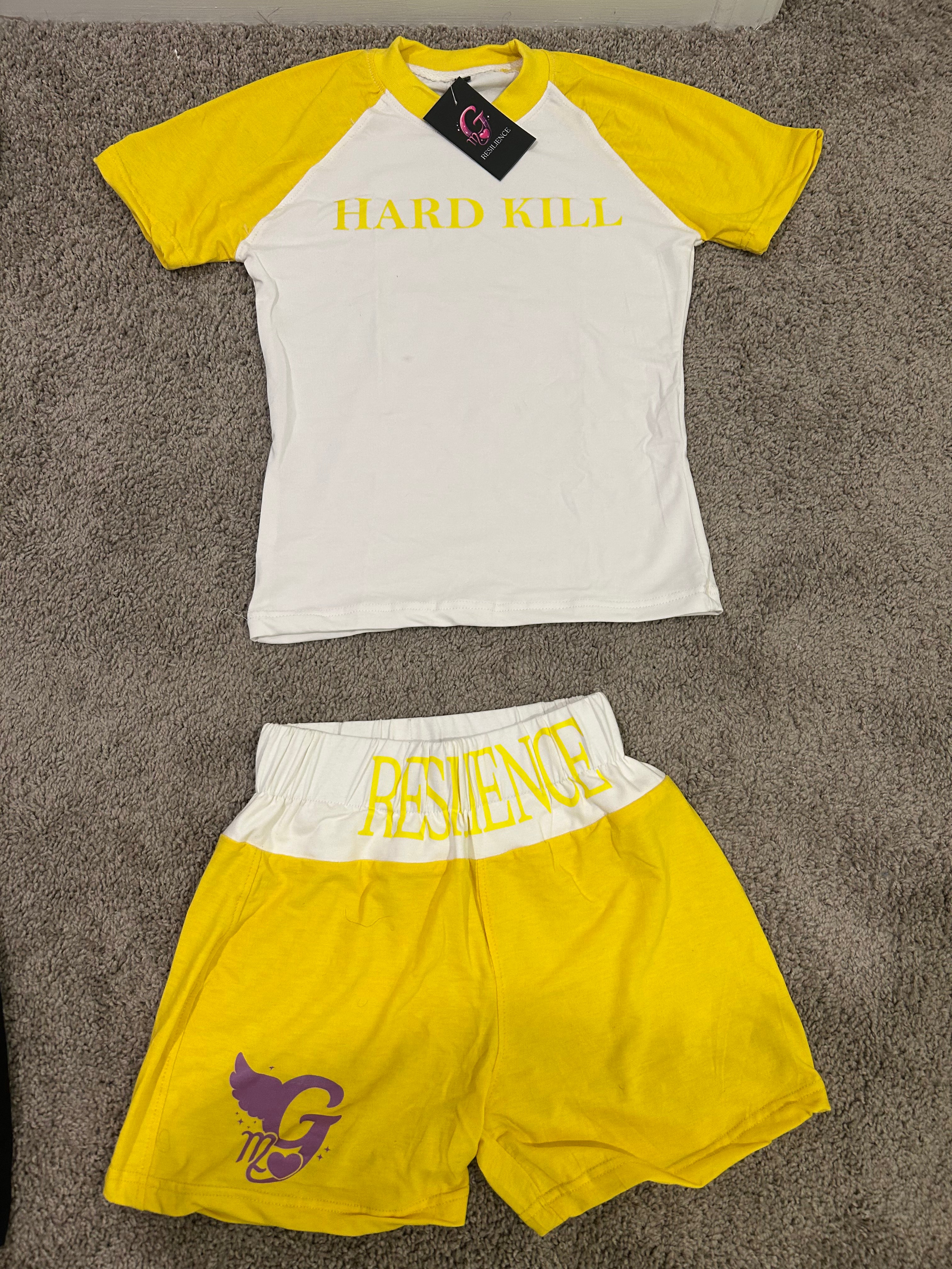 T shirt & shorts set .... yellow medium & small ...